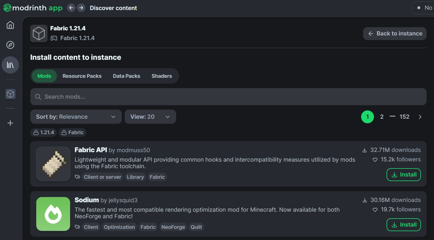 インスタンスに影 mod をインストール